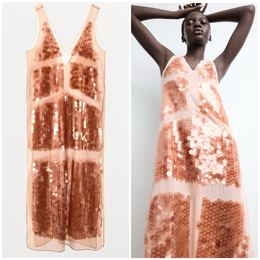 NWT ZARA SEQUIN GEORGETTE DRESS